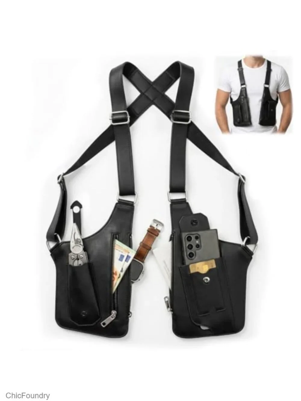 Tactical Double Shoulder Armpit Bag, Anti-Pickpocket Hidden Strap Wallet, Slim